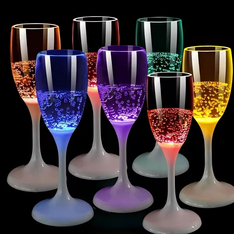 Glow In The Dark Party Glasses - 6pcs LED Luminous Champagne Glasses Light